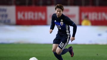 KASHIMA, JAPAN - NOVEMBER 11: Takuma Asano of Japan in action during the international friendly match between Japan and Oman at Kashima Soccer Stadium on November 11, 2016 in Kashima, Ibaraki, Japan. (Photo by Yuya Shino/Getty Images)