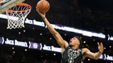 BOSTON, MASSACHUSETTS - DECEMBER 21: Giannis Antetokounmpo #34 of the Milwaukee Bucks takes a shot against the Boston Celtics at TD Garden on December 21, 2018 in Boston, Massachusetts. NOTE TO USER: User expressly acknowledges and agrees that, by downloading and or using this photograph, User is consenting to the terms and conditions of the Getty Images License Agreement. (Photo by Maddie Meyer/Getty Images)
