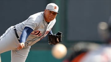 March 3, 2013; Lake Buena Vista, FL, USA; Detroit Tigers relief pitcher Bruce Rondon (43) throws a pitch during the fifth inning against the Atlanta Braves at ESPN Disney Wide World of Sports complex, Champion Stadium. Mandatory Credit: Kim Klement-USA TODAY Sports