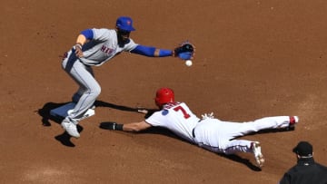 FanDuel MLB: WASHINGTON, DC - MARCH 28: Trea Turner #7 of the Washington Nationals steals second base against Amed Rosario #1 of the New York Mets in the first inning on Opening Day at Nationals Park on March 28, 2019 in Washington, DC. (Photo by Patrick McDermott/Getty Images)