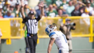 Sep 25, 2016; Green Bay, WI, USA; Detroit Lions wide receiver Marvin Jones (11) celebrates a touchdown catch during the fourth quarter against the Green Bay Packers at Lambeau Field. Green Bay won 34-27. Mandatory Credit: Jeff Hanisch-USA TODAY Sports