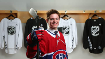 VANCOUVER, BRITISH COLUMBIA - JUNE 21: Cole Caufield, 15th overall pick of the Montreal Canadiens, poses for a portrait during the first round of the 2019 NHL Draft at Rogers Arena on June 21, 2019 in Vancouver, Canada. (Photo by Andre Ringuette/NHLI via Getty Images)