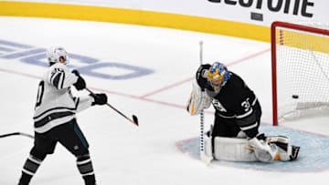 SAN JOSE, CA - JANUARY 26: Sebastian Aho #20 of the Carolina Hurricanes scores a goal during the 2019 Honda NHL All-Star Game at SAP Center on January 26, 2019 in San Jose, California. (Photo by Thearon W. Henderson/Getty Images)