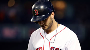 BOSTON, MA - SEPTEMBER 8: Andrew Benintendi #16 of the Boston Red Sox reacts after the Red Sox 5-3 loss to the Houston Astros at Fenway Park on September 8, 2018 in Boston, Massachusetts.(Photo by Maddie Meyer/Getty Images)