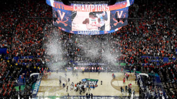 MINNEAPOLIS, MINNESOTA - APRIL 08: The Virginia Cavaliers celebrate their teams 85-77 win over the Texas Tech Red Raiders to win the the 2019 NCAA men's Final Four National Championship game at U.S. Bank Stadium on April 08, 2019 in Minneapolis, Minnesota. (Photo by Tom Pennington/Getty Images)