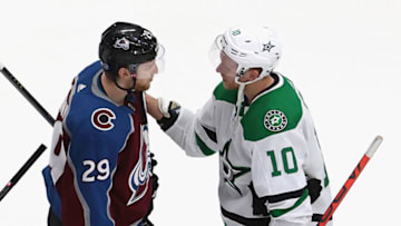 Corey Perry #10 of the Dallas Stars and Nathan MacKinnon #29 of the Colorado Avalanche (Photo by Bruce Bennett/Getty Images)