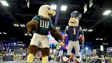 MINNEAPOLIS, MN - JANUARY 31: Philadelphia Eagles and New England Patriots mascots are seen onstage before the JoJo Siwa performs at Nickelodeon at the Super Bowl Expereince during NFL Play 60 Kids Day on January 31, 2018 in Minneapolis, Minnesota. (Photo by Mike Coppola/Getty Images for Nickelodeon)