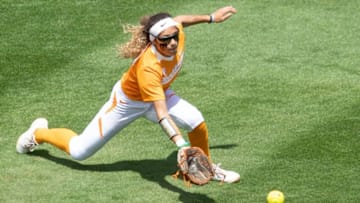 Tennesseeâ€™s Amanda Ayala (13) runs towards a hit to left field in the game against Mississippi State at Sherri Parker Lee Stadium on Sunday, April 14, 2019.Kns UtsoftballTennesseeaTMs Amanda Ayala (13) runs towards a hit to left field in the game against Mississippi State at Sherri Parker Lee Stadium on Sunday, April 14, 2019.