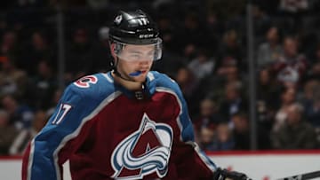 DENVER, CO - FEBRUARY 26: Tyson Jost #17 of the Colorado Avalanche skates against the Vancouver Canucks at the Pepsi Center on February 26, 2018 in Denver, Colorado. (Photo by Michael Martin/NHLI via Getty Images)