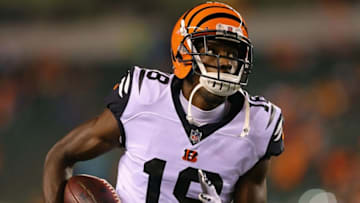 Sep 29, 2016; Cincinnati, OH, USA; Cincinnati Bengals wide receiver A.J. Green (18) looks on prior to the game against the Miami Dolphins at Paul Brown Stadium. Mandatory Credit: Aaron Doster-USA TODAY Sports