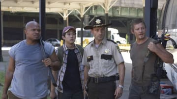The Walking Dead 104. Andrew Lincoln, Norman Reedus, Steven Yeun and IronE Singleton. Photo: AMC