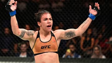 SAITAMA, JAPAN - SEPTEMBER 22: Jessica Andrade of Brazil yells after facing Claudia Gadelha of Brazil in their women's strawweight bout during the UFC Fight Night event inside the Saitama Super Arena on September 22, 2017 in Saitama, Japan. (Photo by Jeff Bottari/Zuffa LLC/Zuffa LLC via Getty Images)