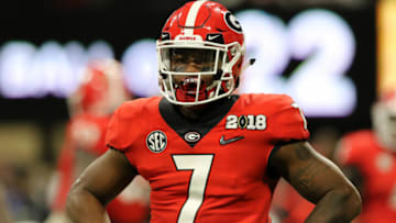 ATLANTA, GA - JANUARY 08: Georgia Bulldogs running back D'Andre Swift (7) during the College Football Playoff National Championship Game between the Alabama Crimson Tide and the Georgia Bulldogs on January 8, 2018 at Mercedes-Benz Stadium in Atlanta, GA. (Photo by Michael Wade/Icon Sportswire via Getty Images)