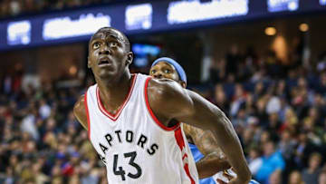 Oct 3, 2016; Calgary, Alberta, CAN; Toronto Raptors forward Pascal Siakam (43) during the third quarter against the Denver Nuggets at Scotiabank Saddledome. Mandatory Credit: Sergei Belski-USA TODAY Sports