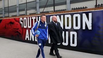 LONDON, ENGLAND - NOVEMBER 03: Jamie Vardy of Leicester City arrives during the Premier League match between Crystal Palace and Leicester City at Selhurst Park on November 03, 2019 in London, United Kingdom. (Photo by Catherine Ivill/Getty Images)