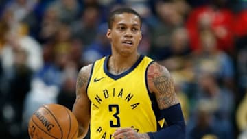 INDIANAPOLIS, IN - DECEMBER 31: Joe Young #3 of the Indiana Pacers dribbles with the ball against the Minnesota Timberwolves during the second half at Bankers Life Fieldhouse on December 31, 2017 in Indianapolis, Indiana. NOTE TO USER: User expressly acknowledges and agrees that, by downloading and or using this photograph, User is consenting to the terms and conditions of the Getty Images License Agreement. (Photo by Michael Reaves/Getty Images)