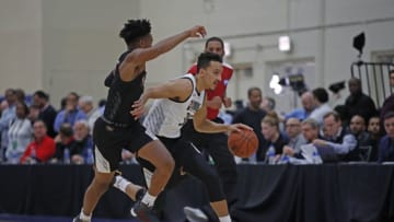CHICAGO, IL - MAY 17: Landry Shamet #38 dribbles the ball during the NBA Draft Combine Day 1 at the Quest Multisport Center on May 17, 2018 in Chicago, Illinois. NOTE TO USER: User expressly acknowledges and agrees that, by downloading and/or using this Photograph, user is consenting to the terms and conditions of the Getty Images License Agreement. Mandatory Copyright Notice: Copyright 2018 NBAE (Photo by Jeff Haynes/NBAE via Getty Images)