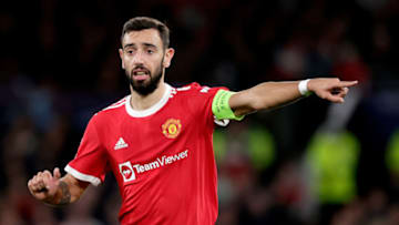 MANCHESTER, UNITED KINGDOM - SEPTEMBER 29: Bruno Fernandes of Manchester United during the UEFA Champions League match between Manchester United v Villarreal at the Old Trafford on September 29, 2021 in Manchester United Kingdom (Photo by David S. Bustamante/Soccrates/Getty Images)