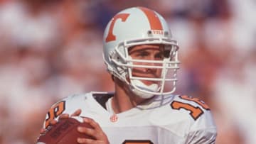 16 Sep 1995: Quarterback Peyton Manning sets to throw a pass during the Volunteers 62-37 loss to the University of Florida at Florida Field in Gainesville, Florida. Mandatory Credit: Scott Halleran/Allsport