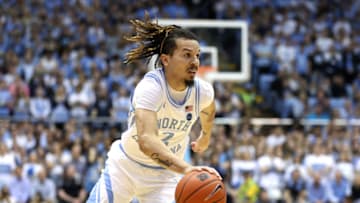 CHAPEL HILL, NC - MARCH 03: Cole Anthony #2 of the University of North Carolina drives with the ball during a game between Wake Forest and North Carolina at Dean E. Smith Center on March 03, 2020 in Chapel Hill, North Carolina. (Photo by Andy Mead/ISI Photos/Getty Images)