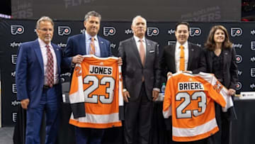 The Philadelphia Flyers “New Era of Orange Leadership poses for a photo. (Ethan Grugan)