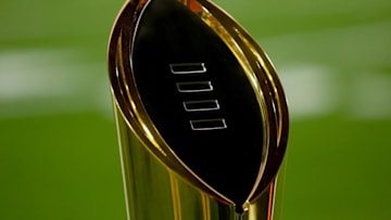 GLENDALE, AZ - JANUARY 11: The College Football Playoff National Championship Trophy is seen on the field before the 2016 College Football Playoff National Championship Game between the Clemson Tigers and the Alabama Crimson Tide at University of Phoenix Stadium on January 11, 2016 in Glendale, Arizona. (Photo by Ronald Martinez/Getty Images)