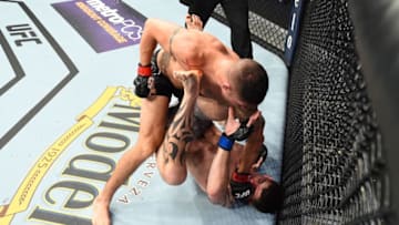 DALLAS, TX - SEPTEMBER 08: Diego Sanchez (top) punches Craig White of England in their welterweight fight during the UFC 228 event at American Airlines Center on September 8, 2018 in Dallas, Texas. (Photo by Josh Hedges/Zuffa LLC/Zuffa LLC via Getty Images)
