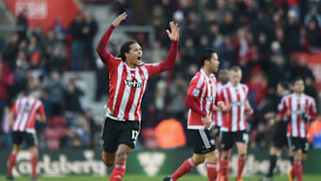 SOUTHAMPTON, ENGLAND - MARCH 05: Virgil van Dijk of Southampton celebrates scoring his team's first goal during the Barclays Premier League match between Southampton and Sunderland at St Mary's Stadium on March 5, 2016 in Southampton, England. (Photo by Tom Dulat/Getty Images)
