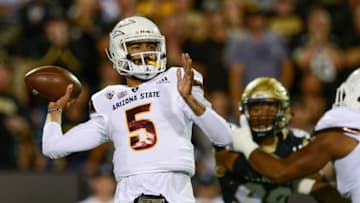 BOULDER, CO - OCTOBER 15: Arizona State Sun Devils quarterback Manny Wilkins #5 passes against the Colorado Buffaloes in the first half of a game at Folsom Field on October 15, 2016 in Boulder, Colorado. (Photo by Dustin Bradford/Getty Images)
