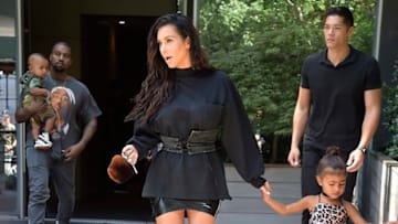 NEW YORK, NY - AUGUST 29: Kim Kardashian, Kanye West with North West and Saint West are spotted in the Upper East Side on August 29, 2016 in New York City. (Photo by Alo Ceballos/GC Images)