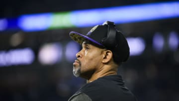 MINNEAPOLIS, MN - NOVEMBER 20: Minnesota Vikings wide receivers coach Keenan McCardell looks on in the fourth quarter of the game against the Dallas Cowboys at U.S. Bank Stadium on November 20, 2022 in Minneapolis, Minnesota. (Photo by Stephen Maturen/Getty Images)
