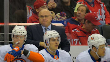 WASHINGTON, DC - JANUARY 18: Islanders head coach Barry Trotz during the New York Islanders defeat of the he Washington Capitals 2-0 in Washington, DC on January 18, 2019. (Photo by John McDonnell/The Washington Post via Getty Images)