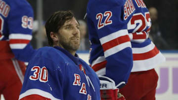 NEW YORK, NEW YORK - NOVEMBER 26: Henrik Lundqvist #30 of the New York Rangers skates against the Ottawa Senators at Madison Square Garden on November 26, 2018 in New York City. The Rangers defeated the Senators 4-2. (Photo by Bruce Bennett/Getty Images)