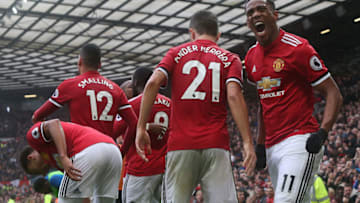 MANCHESTER, ENGLAND - OCTOBER 28: Anthony Martial of Manchester United celebrates scoring their first goal during the Premier League match between Manchester United and Tottenham Hotspur at Old Trafford on October 28, 2017 in Manchester, England. (Photo by Tom Purslow/Man Utd via Getty Images)