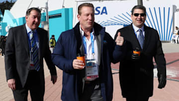 GANGNEUNG, SOUTH KOREA - FEBRUARY 17: (L-R) Broacasters Mike Milbury, Jeremy Roenick and Keith Jones are seen prior to the Men's Ice Hockey Preliminary Round Group A game on day eight of the PyeongChang 2018 Winter Olympic Games at Gangneung Hockey Centre on February 17, 2018 in Gangneung, South Korea. (Photo by Bruce Bennett/Getty Images)
