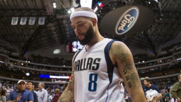 Apr 13, 2016; Dallas, TX, USA; Dallas Mavericks guard Deron Williams (8) leaves the court after the loss to the San Antonio Spurs at the American Airlines Center. The Spurs defeat the Mavericks 96-91. Mandatory Credit: Jerome Miron-USA TODAY Sports