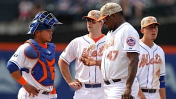May 26, 2014; New York, NY, USA; New York Mets relief pitcher Jose Valverde (47) reacts against the Pittsburgh Pirates during the ninth inning at Citi Field. Mandatory Credit: Adam Hunger-USA TODAY Sports