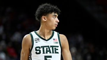 COLLEGE PARK, MARYLAND - FEBRUARY 01: Max Christie #5 of the Michigan State Spartans plays against the Maryland Terrapins at Xfinity Center on February 01, 2022 in College Park, Maryland. (Photo by G Fiume/Getty Images)