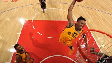 LOS ANGELES, CA - NOVEMBER 30: Donovan Mitchell #45 of the Utah Jazz dunks the ball against the LA Clippers on November 30, 2017 at STAPLES Center in Los Angeles, California. Copyright 2017 NBAE (Photo by Andrew D. Bernstein/NBAE via Getty Images)