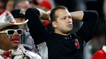 GLENDALE, ARIZONA - DECEMBER 28: An Ohio State Buckeyes fan during the second half of the College Football Playoff Semifinal against the Clemson Tigers at the PlayStation Fiesta Bowl at State Farm Stadium on December 28, 2019 in Glendale, Arizona. (Photo by Ralph Freso/Getty Images)