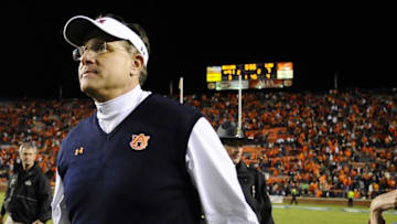 Oct 4, 2014; Auburn, AL, USA; Auburn Tigers head coach Gus Malzahn walks off the field after the game against the LSU Tigers at Jordan Hare Stadium. Auburn won 41-7. Mandatory Credit: Shanna Lockwood-USA TODAY Sports
