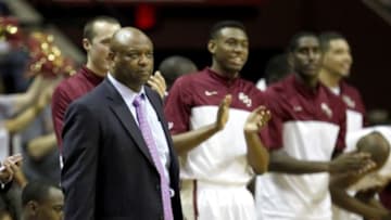 Mar 9, 2014; Tallahassee, FL, USA; Florida State Seminoles head coach Leonard Hamilton on the sideline against the Syracuse Orange during the second half at Donald L. Tucker Center. Syracuse defeated Florida State 74-58. Mandatory Credit: Matt Stamey-USA TODAY Sports