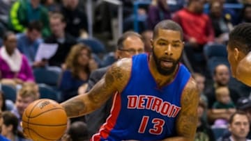 Oct 10, 2015; Milwaukee, WI, USA; Detroit Pistons forward Marcus Morris (13) during the game against the Milwaukee Bucks at BMO Harris Bradley Center. Detroit won 117-88. Mandatory Credit: Jeff Hanisch-USA TODAY Sports