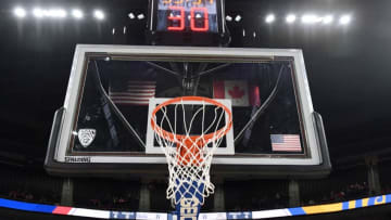 LAS VEGAS, NV - MARCH 09: A basketball net, hoop, backboard and shot clock are shown before a semifinal game of the Pac-12 basketball tournament between the UCLA Bruins and the Arizona Wildcats at T-Mobile Arena on March 9, 2018 in Las Vegas, Nevada. The Wildcats won 78-67 in overtime. (Photo by Ethan Miller/Getty Images)
