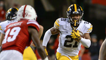 LINCOLN, NE - NOVEMBER 24: Running back Ivory Kelly-Martin #21 of the Iowa Hawkeyes runs against the Nebraska Cornhuskers at Memorial Stadium on November 24, 2017 in Lincoln, Nebraska. (Photo by Steven Branscombe/Getty Images)