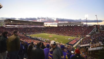 Nov 21, 2015; Oxford, MS, USA; The sun sets as fans watch the action between the Mississippi Rebels and LSU Tigers during the third quarter of the game at Vaught-Hemingway Stadium. Mississippi won 38-17. Mandatory Credit: Matt Bush-USA TODAY Sports