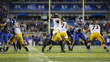 Sep 26, 2015; Lexington, KY, USA; Missouri Tigers quarterback Maty Mauk (7) passes the ball against the Kentucky Wildcats in the second half at Commonwealth Stadium. Kentucky defeated Missouri 21-13. Mandatory Credit: Mark Zerof-USA TODAY Sports