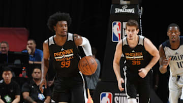 LAS VEGAS, NV - JULY 9: Josh Jackson #99 of the Phoenix Suns handles the ball against the Phoenix Suns during the 2017 Summer League on July 9, 2017 at the Thomas & Mack Center in Las Vegas, Nevada. NOTE TO USER: User expressly acknowledges and agrees that, by downloading and or using this Photograph, user is consenting to the terms and conditions of the Getty Images License Agreement. Mandatory Copyright Notice: Copyright 2017 NBAE (Photo by Garrett Ellwood/NBAE via Getty Images)