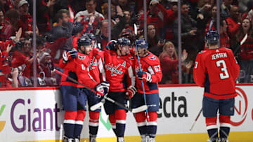 WASHINGTON, DC - JANUARY 29: Richard Panik #14 of the Washington Capitals celebrates his goal against the Nashville Predators during the first period at Capital One Arena on January 29, 2020 in Washington, DC. (Photo by Patrick Smith/Getty Images)