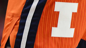 COLLEGE PARK, MARYLAND - JANUARY 21: The Illinois Fighting Illini logo on a pair of shorts during a college basketball game against the Maryland Terrapins at the XFinity Center on January 21, 2022 in College Park, Maryland. (Photo by Mitchell Layton/Getty Images)